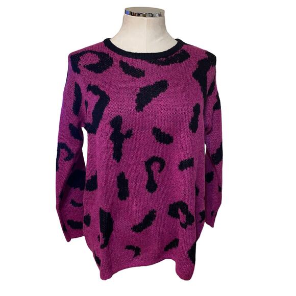 Tyler Boe Wool Mohair Knit Pink Black Animal Print Crewneck Sweater Size S - Picture 1 of 8